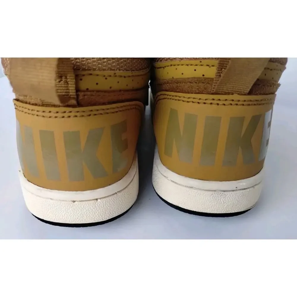 Nike Youth 4Y Court Borough Mid GS Wheat/Gold Athletic Hi-top B-ball Sneakers